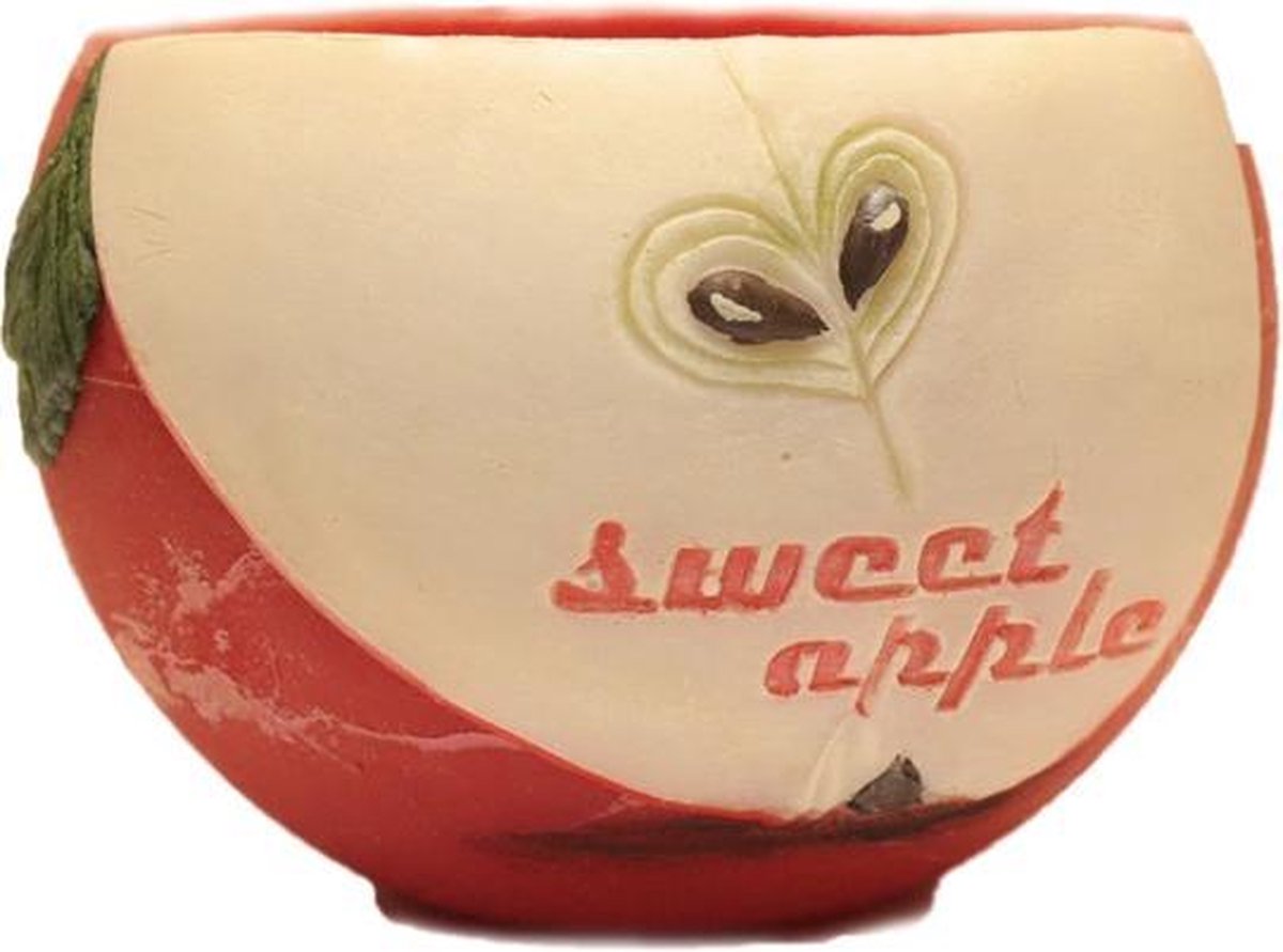 Rode appel geurende ronde wax windlicht 95/144 (incl. 1 stuks 3 uurs theelicht)