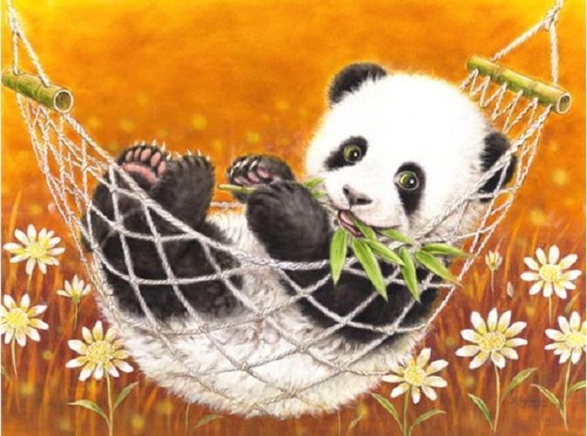Panda in Hangmat - Diamond Painting - 15x20cm - Complete Set - Vierkante Diamantjes - Inclusief Tools - Stipco