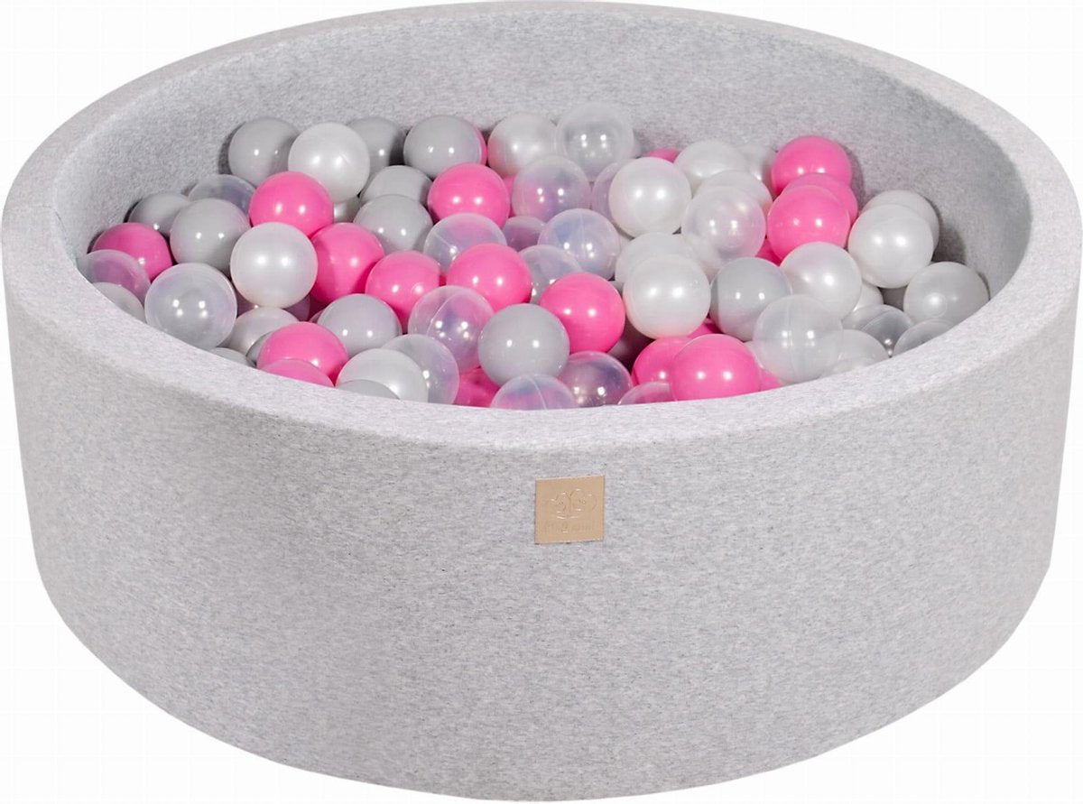 MeowBaby® Ronde Ballenbak set incl 200 ballen 90x30cm - Licht Grijs: Transparant