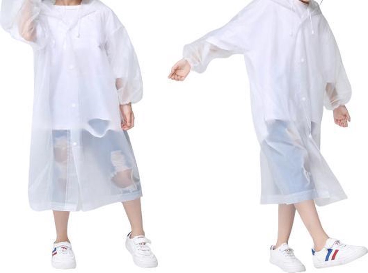 Kinder Regenjas met capuchon wit (7-10 jaar) - licht gewicht - opvouwbaar - pocket size - reizen - meisjes - jongens regenjas