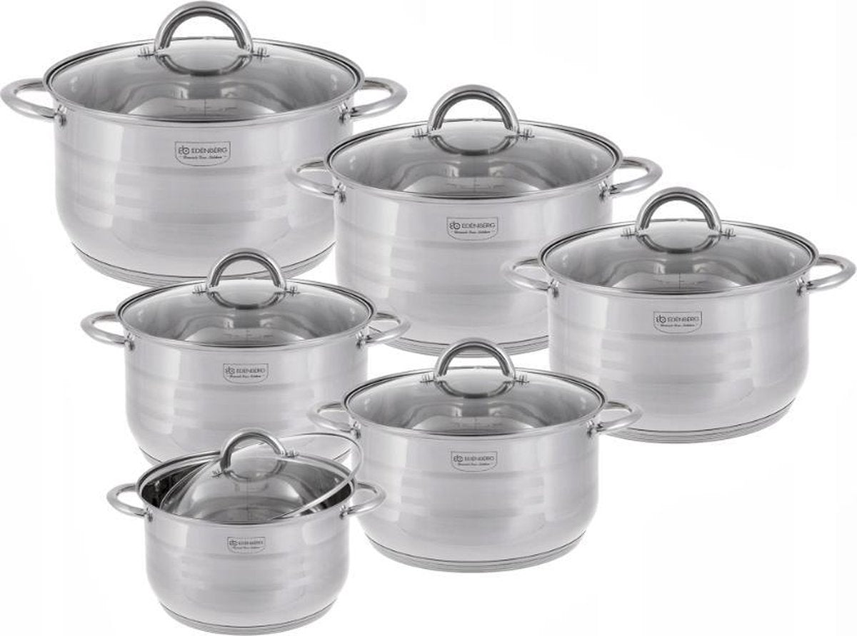 Edënbërg Classic Line - RVS Luxe Pannenset 12 delig - Voorzien Van 5-Laags Bodem!
