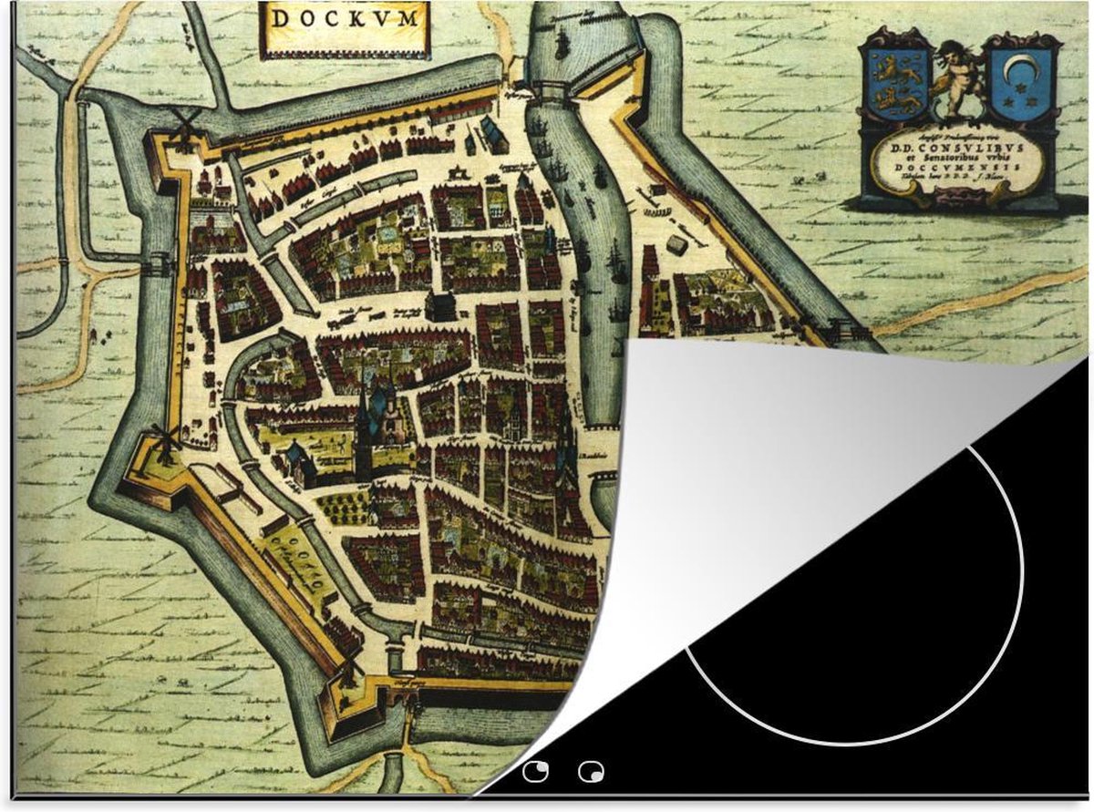 Luxe inductie beschermer Historische stadskaarten - 70x52 cm - Historische stadskaart van Friese stad Dokkum  - inductiebeschermer