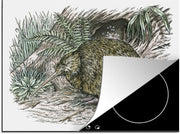 Luxe inductie beschermer Kiwi vogel illustratie - 70x52 cm - Illustratie van kiwi vogels die in gras liggen  - inductiebeschermer