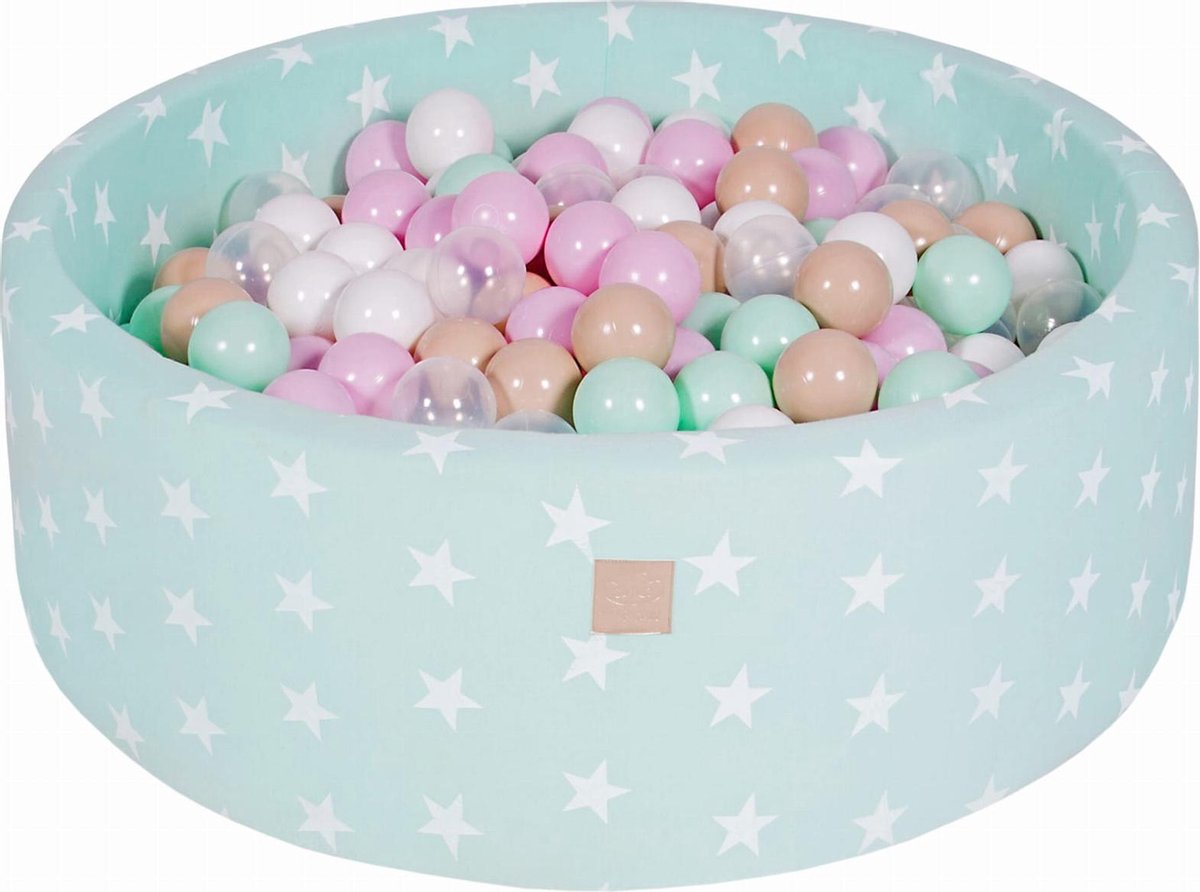 Ronde Ballenbak set incl 200 ballen 90x30cm - Mint Sterren: Wit