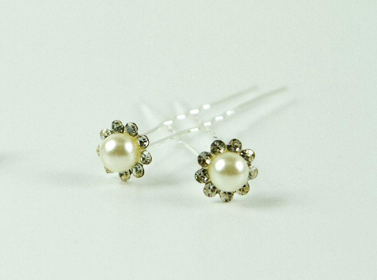 Haarpinnen parel groot met strass