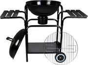 Luxe Tuingrill Barbecue - Houtskoolgrill - Rond Staande Grill met Deksel - Camping Party Outdoor Grill - Verrijdbare - Houtskoolbarbecue met Wielen - Barbecue met Afneembare Asbak - BBQ met Deksel en planken - Zwart