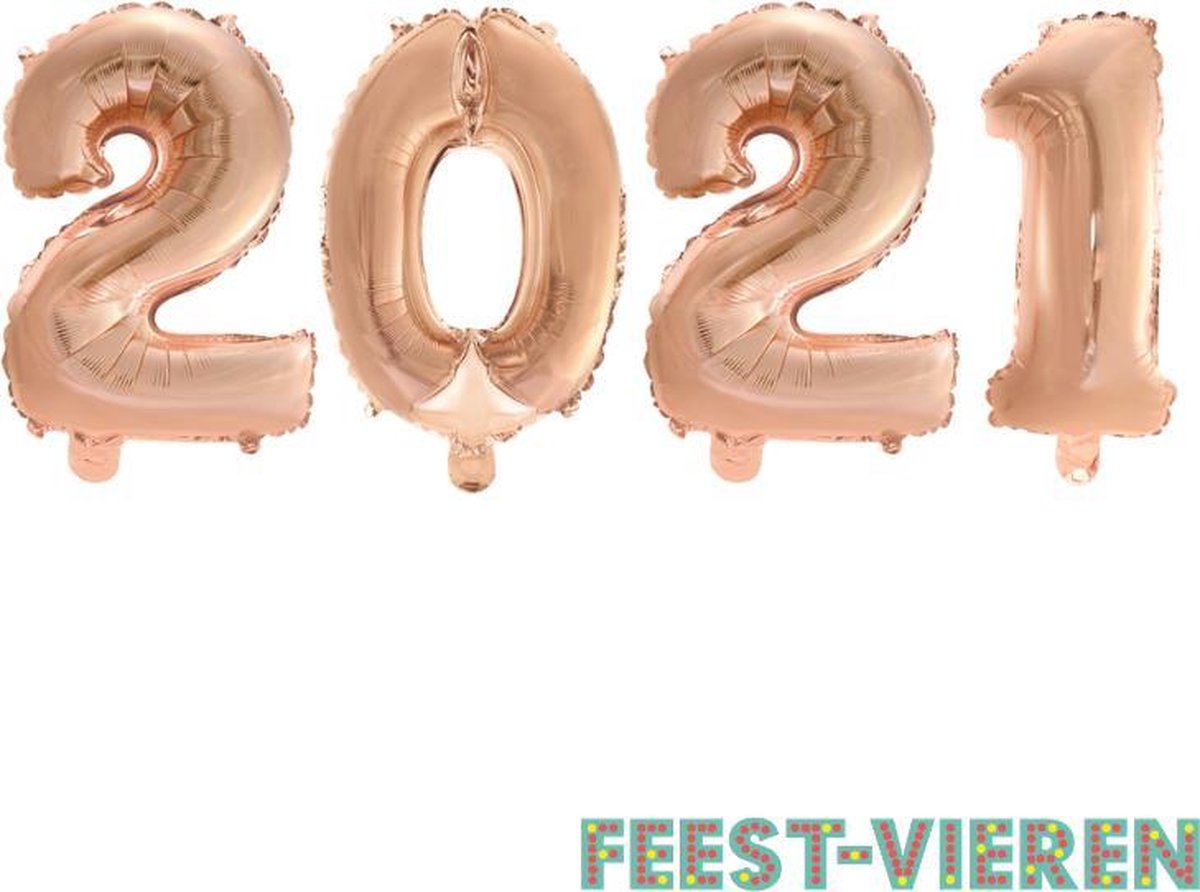 Folieballon 2021 rosé goud 86cm | Oud & Nieuw Versiering | Nieuwjaar ballonnen
