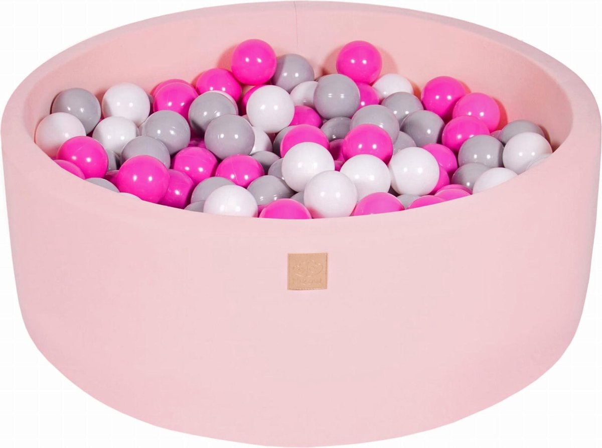 MeowBaby® Ronde Ballenbak set incl 200 ballen 90x30cm - Licht Roze: Grijs