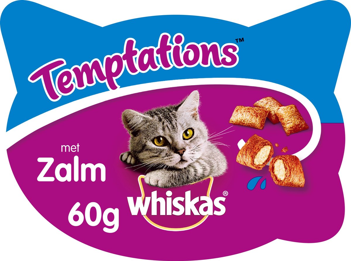 Whiskas Temptations Zalm - Kattensnack - 8 doosjes à 60g