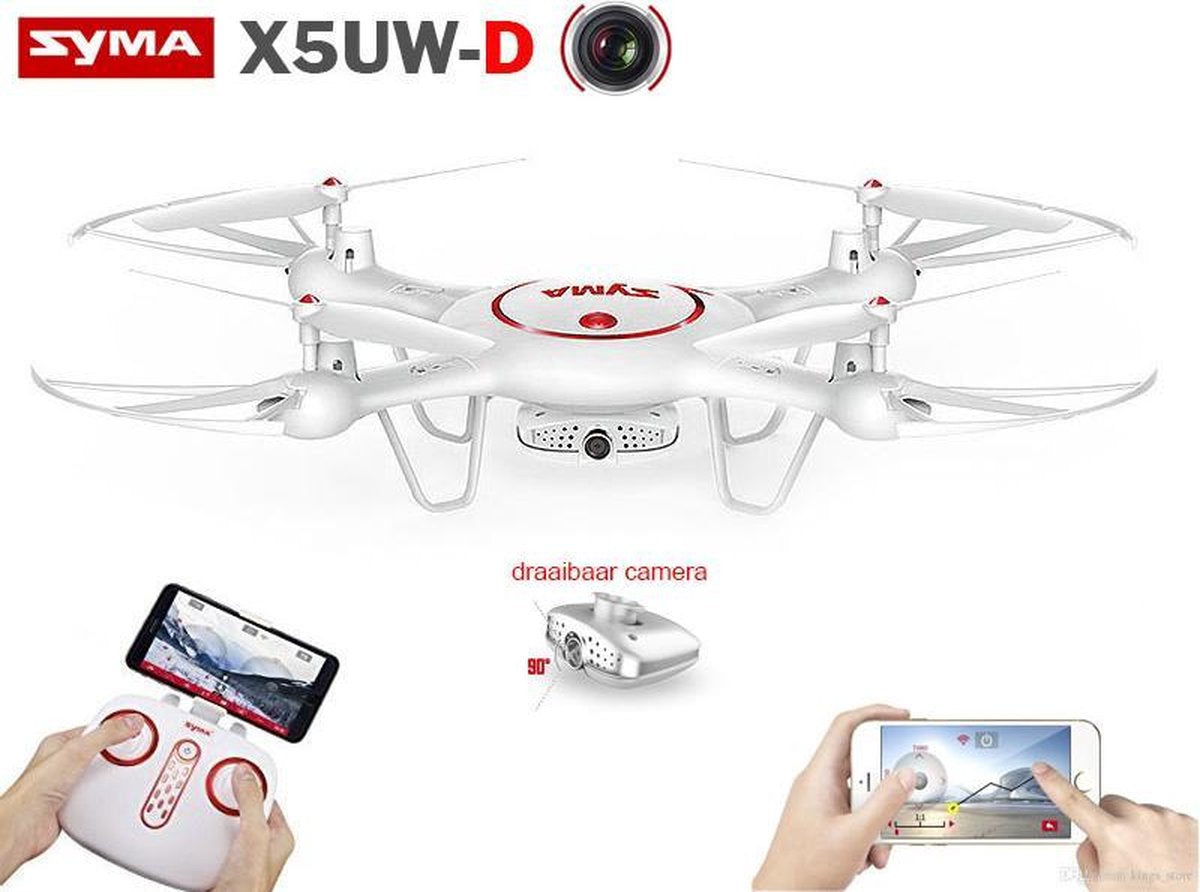 Syma X5UW-D FPV LIVE Draaibaar Camera + Altitude mode + App control mode + Extra accu !