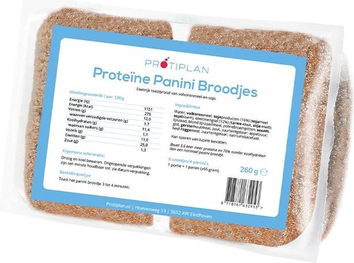 Protiplan | Proteïne Panini Broodjes | 4 x 65 gram | Koolhydraatarm Brood