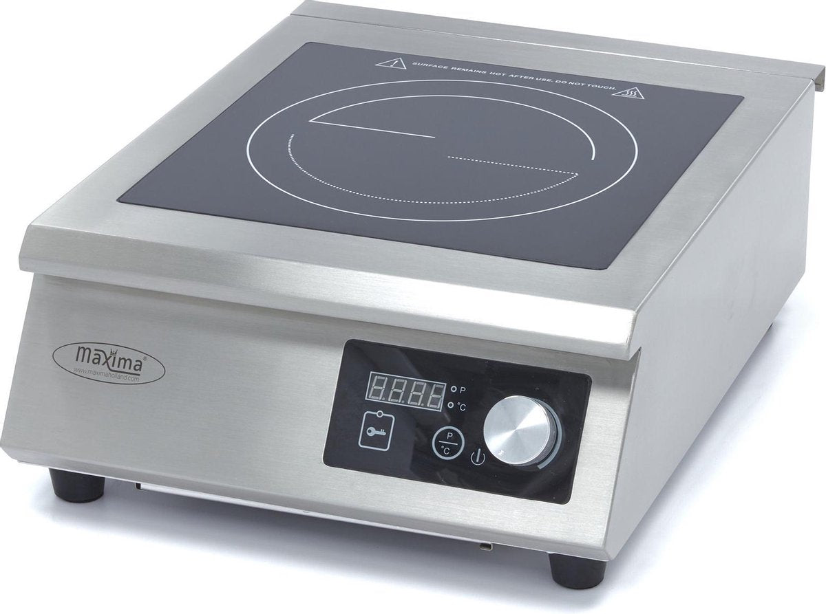 Inductie Kookplaat 5000 Watt - 400V- 1x32cm Pit - tot 240 Graden - Timer - RVS - Vrijstaand Model - Professionele Inductieplaat - Maxima