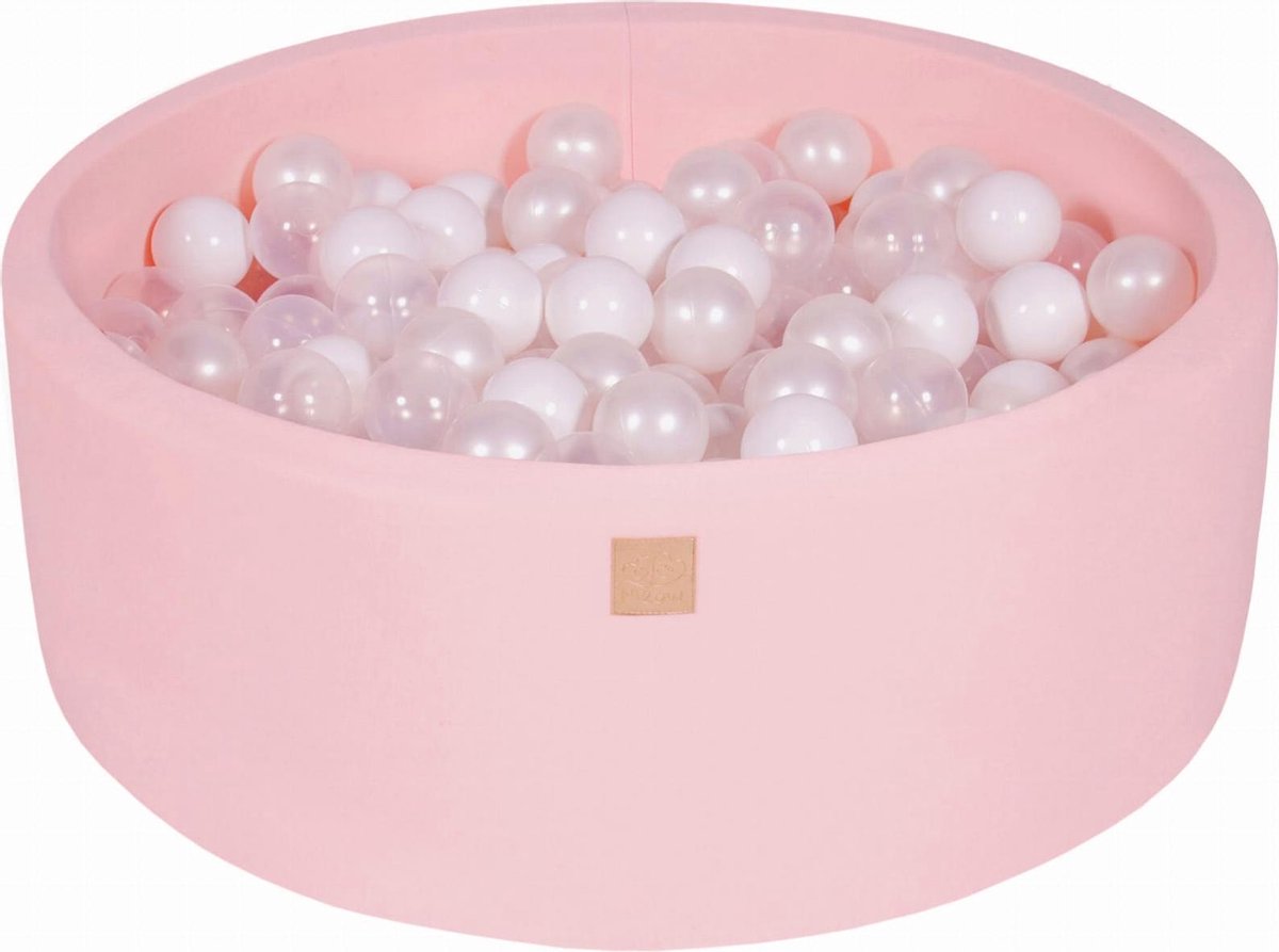 MeowBaby® Ronde Ballenbak set incl 200 ballen 90x30cm - Licht Roze: Wit
