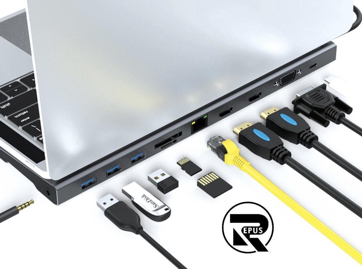 REPUS Multifunctionele 11 in 1- USB-C Hub Adapter | Dock Station | Hdtv | Usb 3.0 Hub |