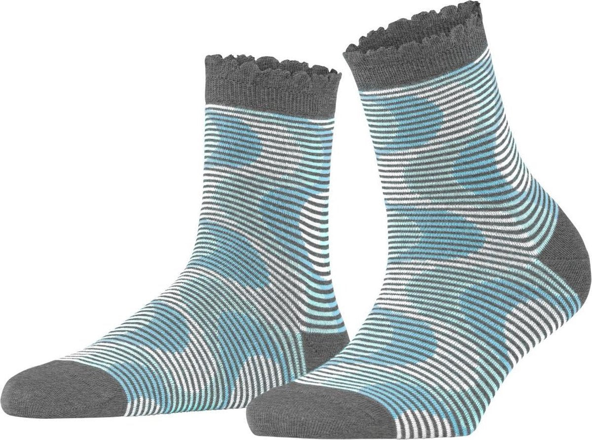Burlington Frequency Stripe Korte Sok Dames 27108 - Grijs 3165 steel mel. Dames - 36-41