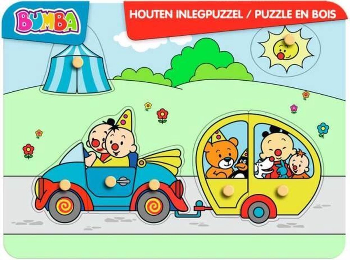 Bumba - Houten puzzel met nopjes - auto vakantie - 7 stukken