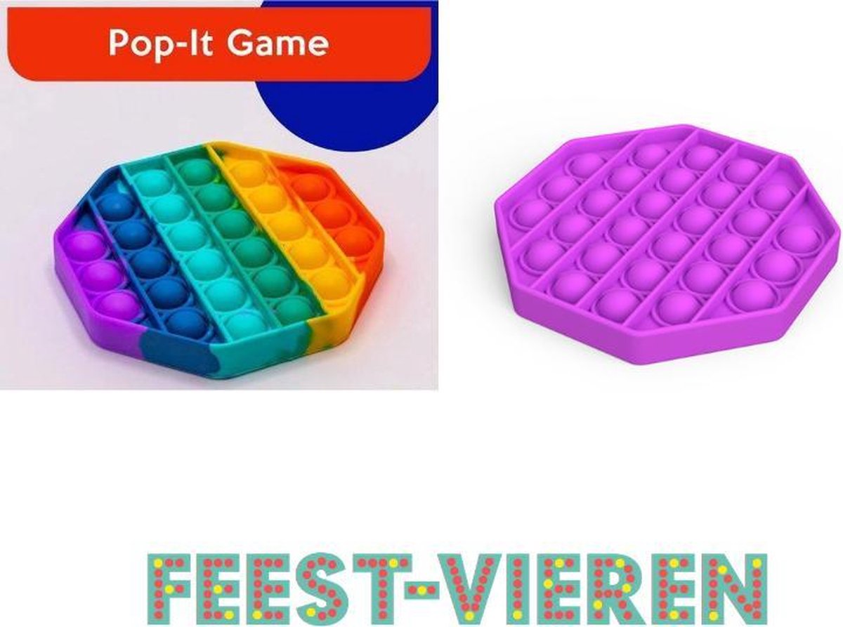 Pop it set - 2 x Fidget - achthoek regenboog en paars