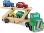 Houten autotransporter | met 4 auto's | Houten Auto oplegger | speelgoedauto