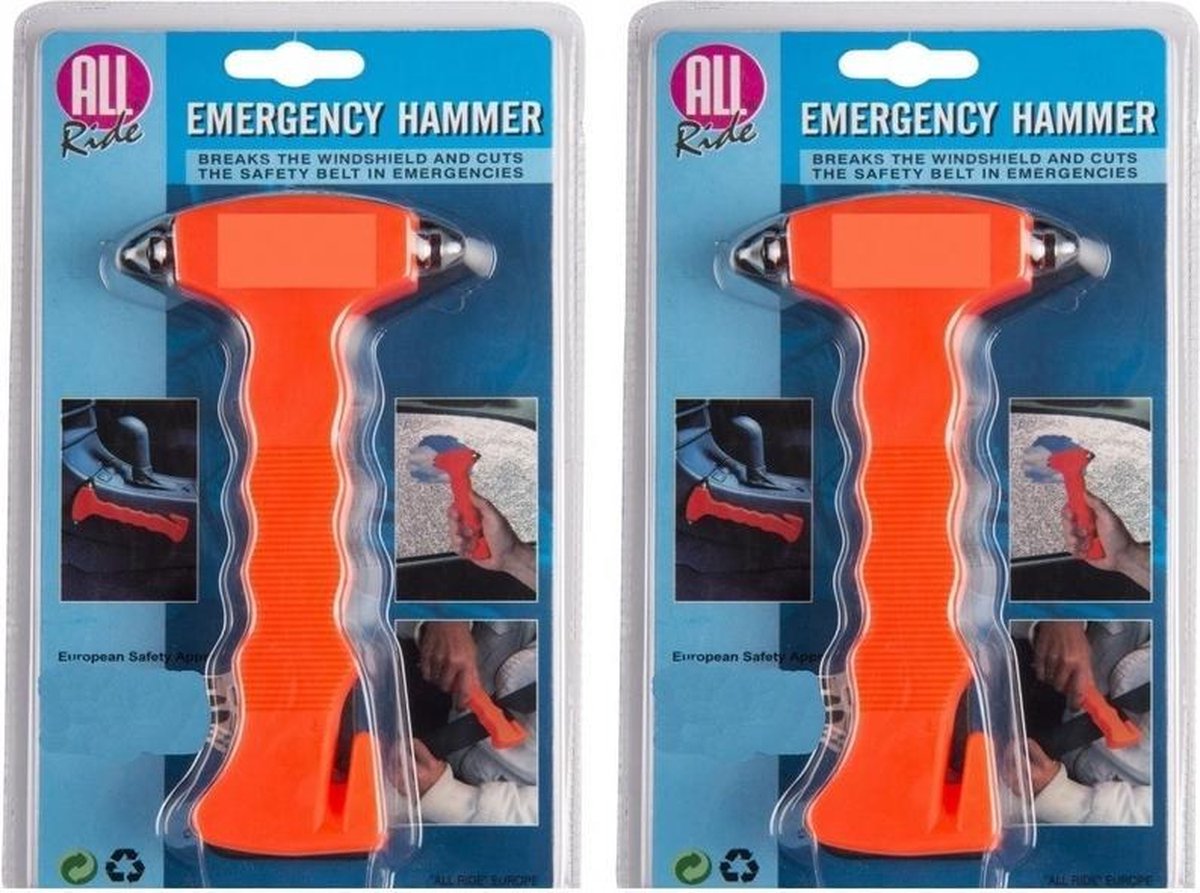 2x Autoraam noodhamers/veiligheidshamers oranje - Auto hamers voor noodgevallen - Bestuurder en bijrijder