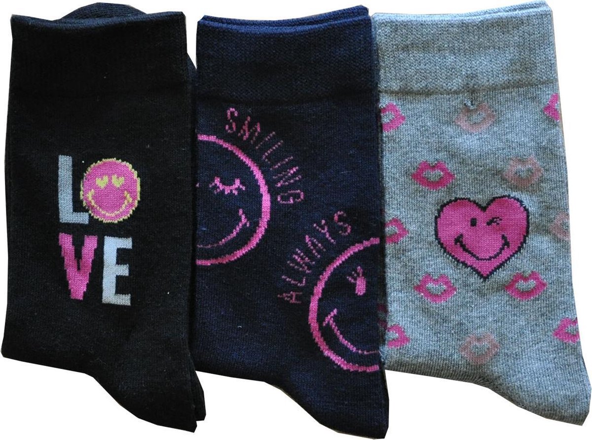 Smiley Meisjes sokken - katoen 6 paar - lovegirl - maat 35/38