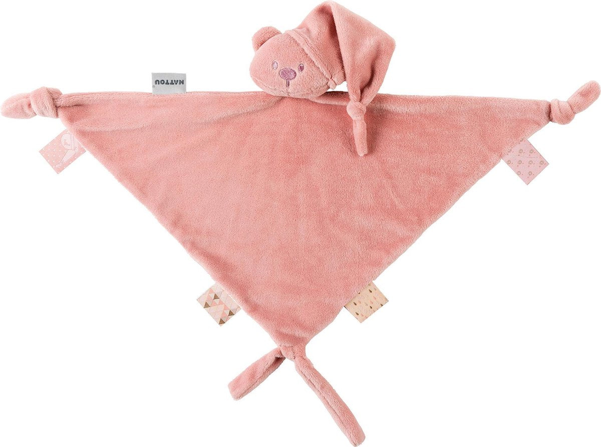 Nattou Beer Lapidou - Knuffeldoekje - Doudou - 65 x 40 Cm - 100% gerecycleerd - Oudroze