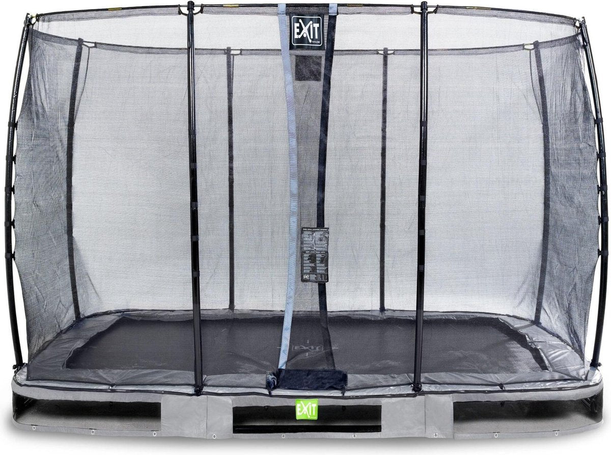 Trampoline EXIT Elegant inground - 214x366cm met Economy veiligheidsnet - grijs