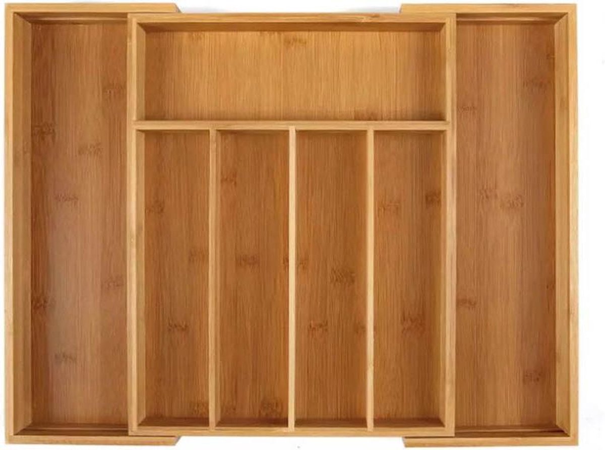 Buxibo Bamboe Bestekbak 7 Vaks - Verstelbare Besteklade Organizer Uitschuifbaar   - Bestek Opbergen - Opbergbak - Bestekcassette - 25-35 cm - Hout