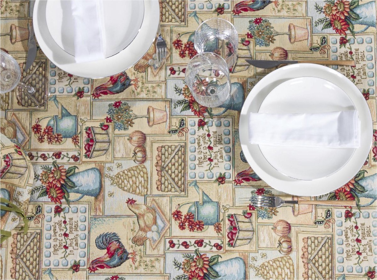Tafelkleed - Placemat - luxe gobelinstof - Farm House - kip - Haan - Boerderij - Loper 45 cm