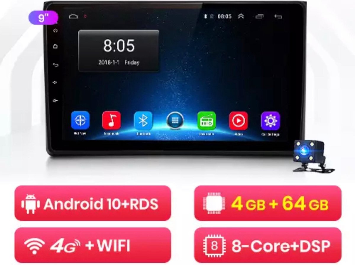 GRATIS  CAMERA!! Audi A4 2000-2008 9inch Android 10 Navigatie en Multimediasysteem autoradio RDS Bluetooth USB WiFi 4G 4+64GB