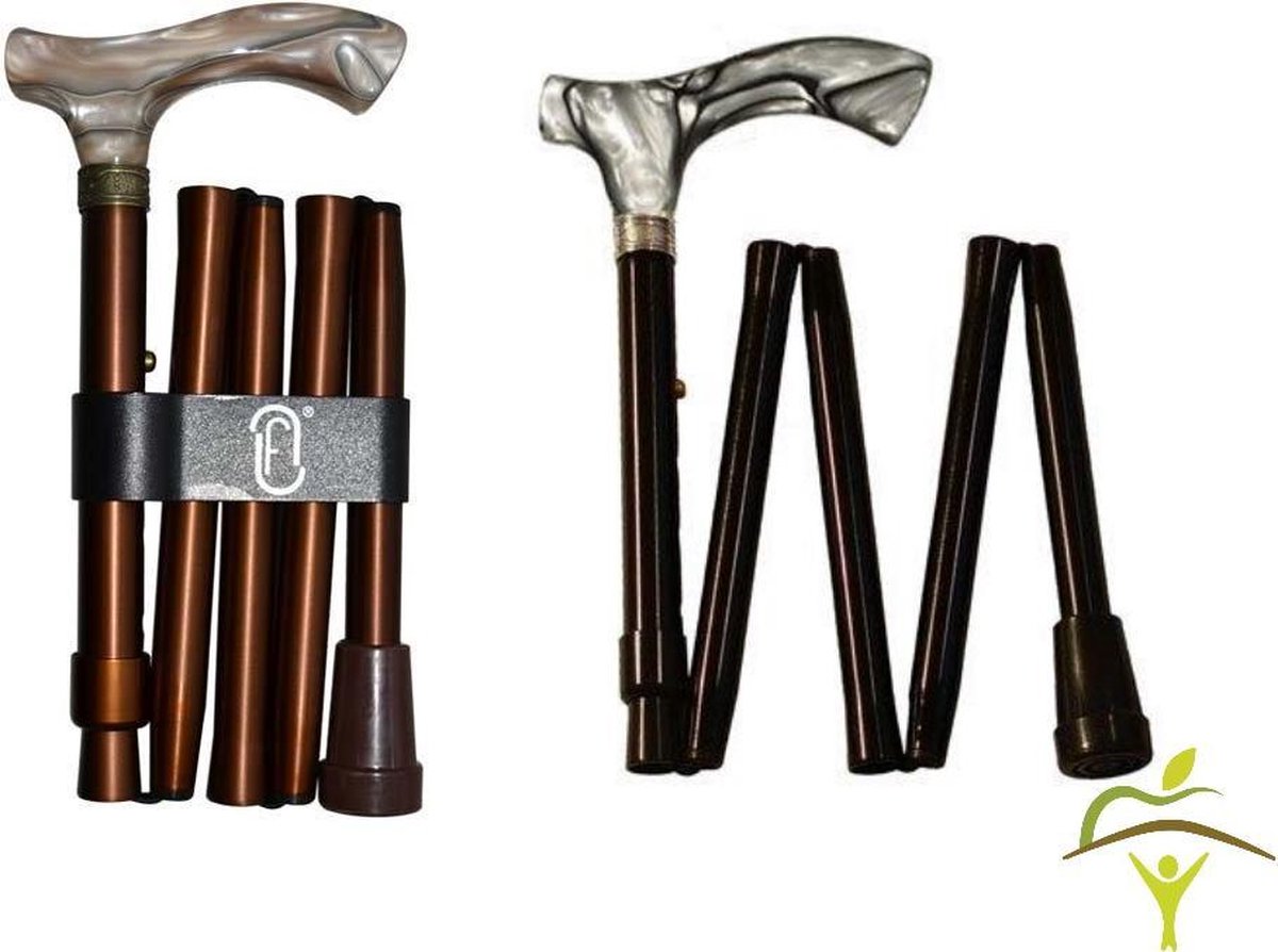 Finna wandelstok plooi- en verstelbaar houten of metacryl handvat: beige/goudkleurig