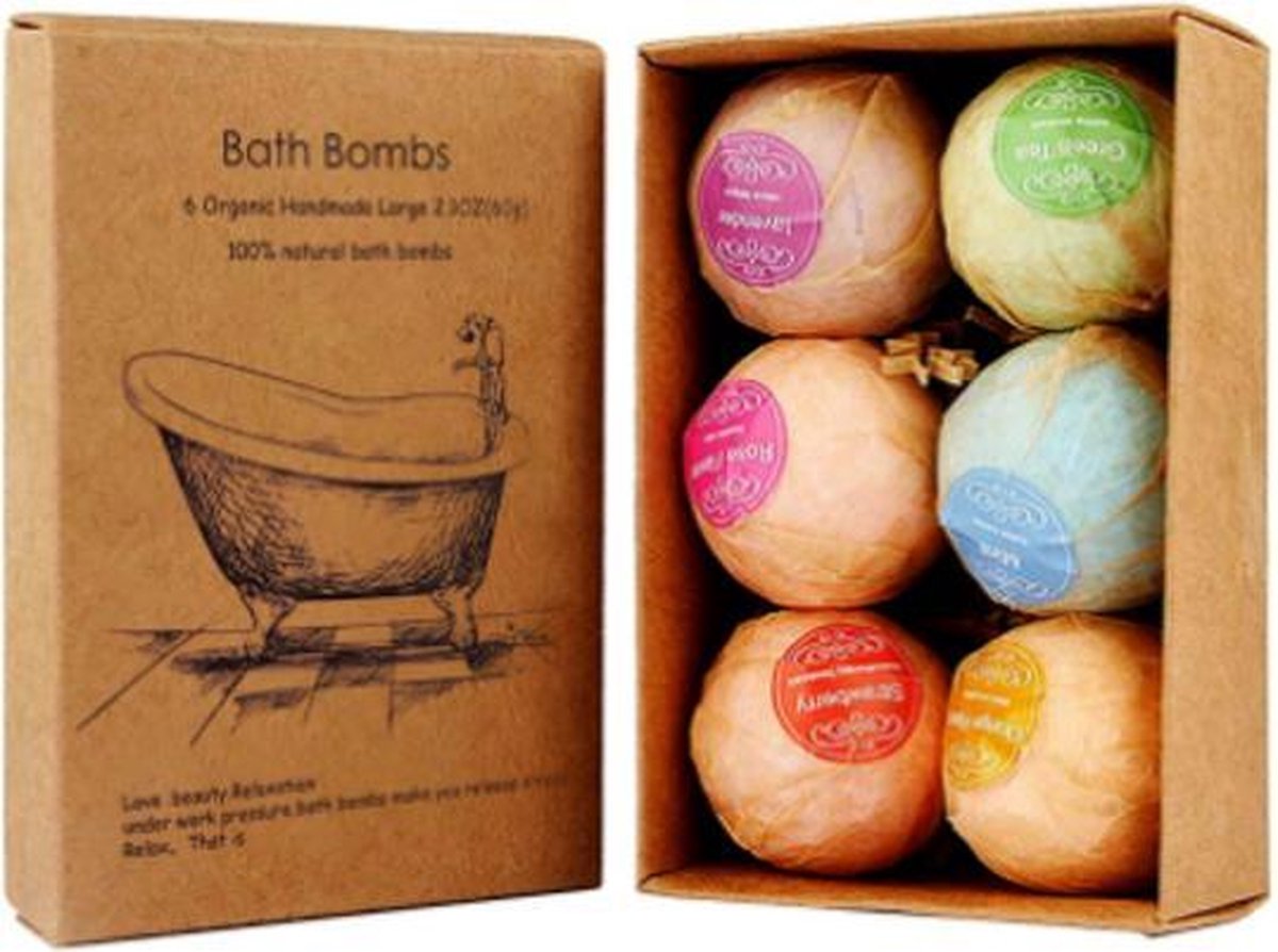 6x Bad Bruisballen - Organische Bath Bombs - Geurende Badbruistabletten - Geur en Kleur Bruisballen - 60 Gram Verschillende Bath Bombs
