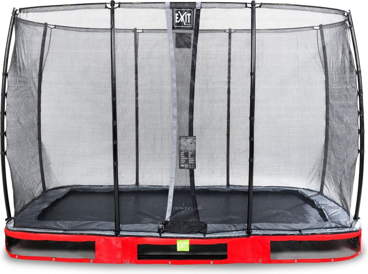 Trampoline EXIT Elegant inground - 214x366cm met Economy veiligheidsnet - rood