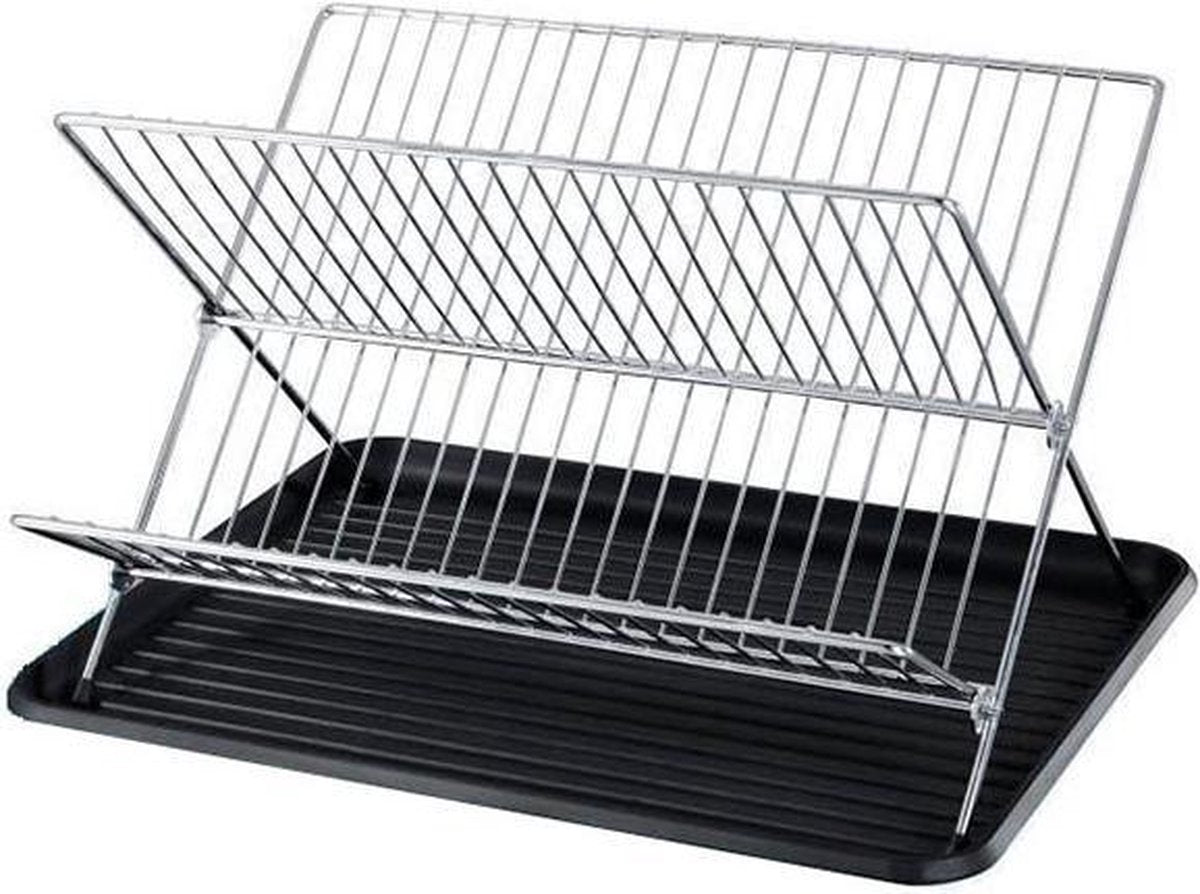 Kitchen & Home Afdruiprek Met Lekbak - Dubbellaags - Inklapbaar - Zwart