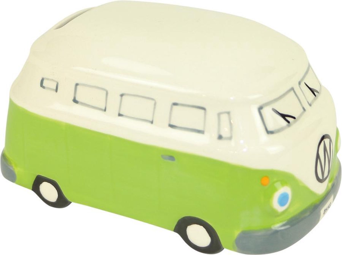 Spaarpot - Keramiek - Volkswagenbusje - Lichtgroen - 14x8x8cm - Sawahasa  - Thailand - Fairtrade