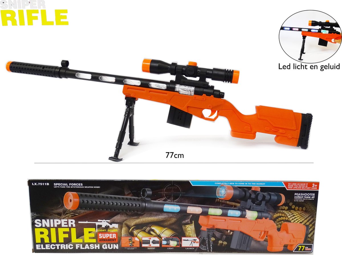 Speelgoed Sniper Rifle geweer 77CM - led lichtjes en schietgeluiden - scherpschutters geweer