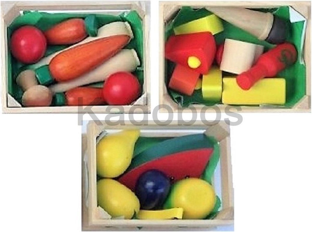 3x Houten kratje gevuld met groenten