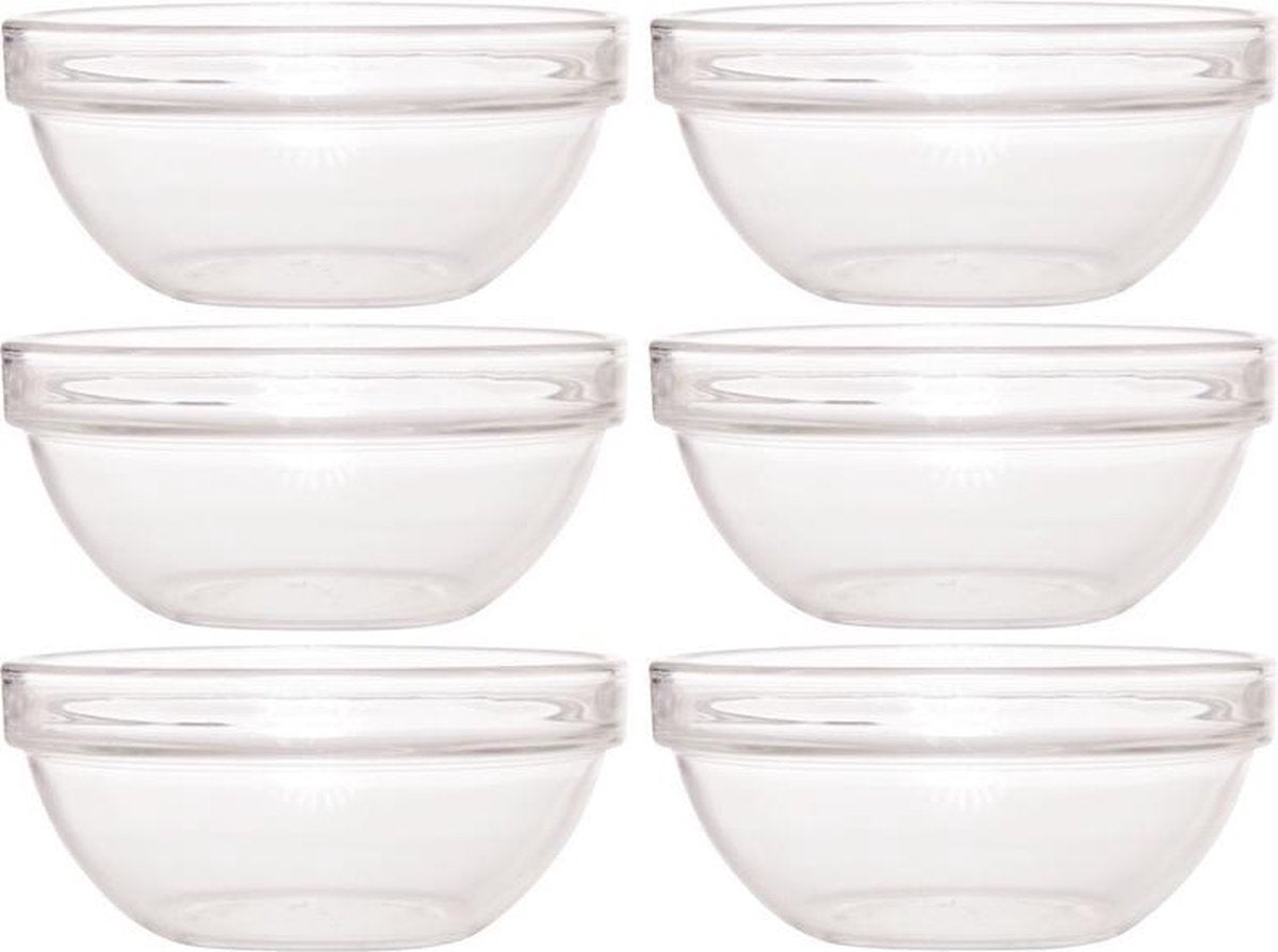 6x Glazen schaaltje/kommetje 17 cm - Snacks serveren - Schaaltjes/kommetjes van glas - Keukenbenodigdheden