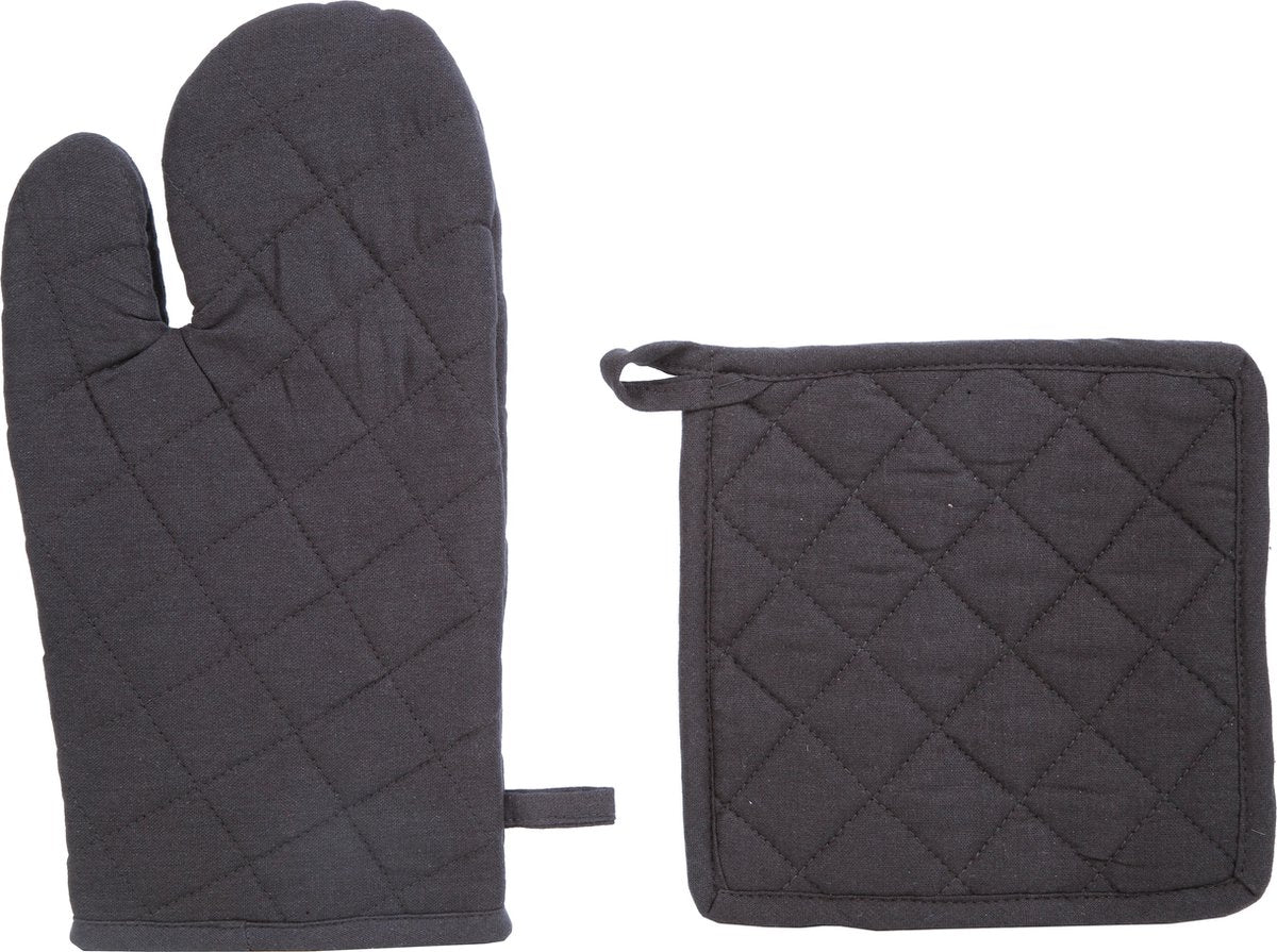 Atmosphera - 1 Ovenwant en 1 Pannenlap - Set - Ovenwant - Pannenlap - Antraciet