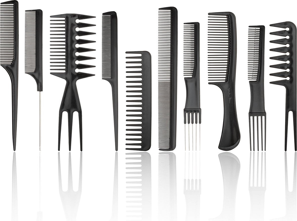 10 Delige Kammenset Voor Baard En Haar - ZWART