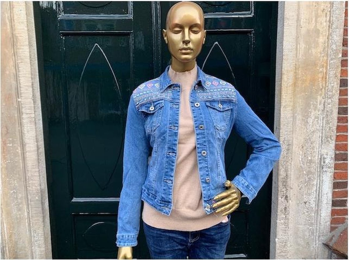 Spijkerjasje Denim Geborduurd en Strass - Maat S