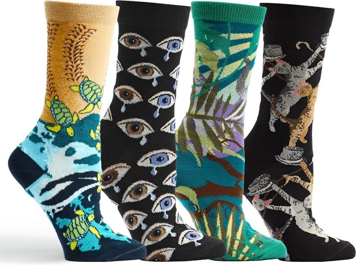 OZONE | Set van 4 Dames Sokken | Novelty Collection | Unisize | Comfort en stijl | Geschenkset | Lonely Teardrop