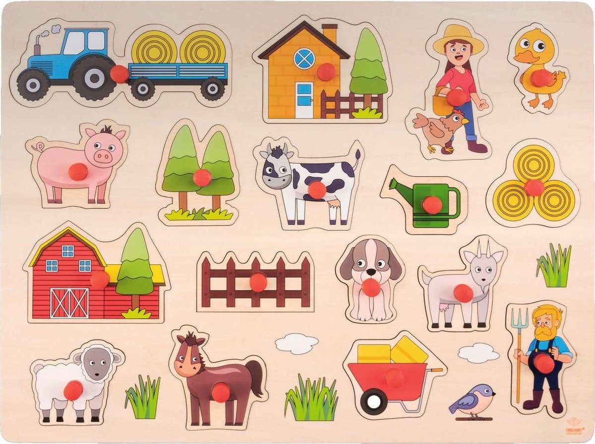 Houten steekpuzzel Knopjes Puzzel Boerderij 40x30cm