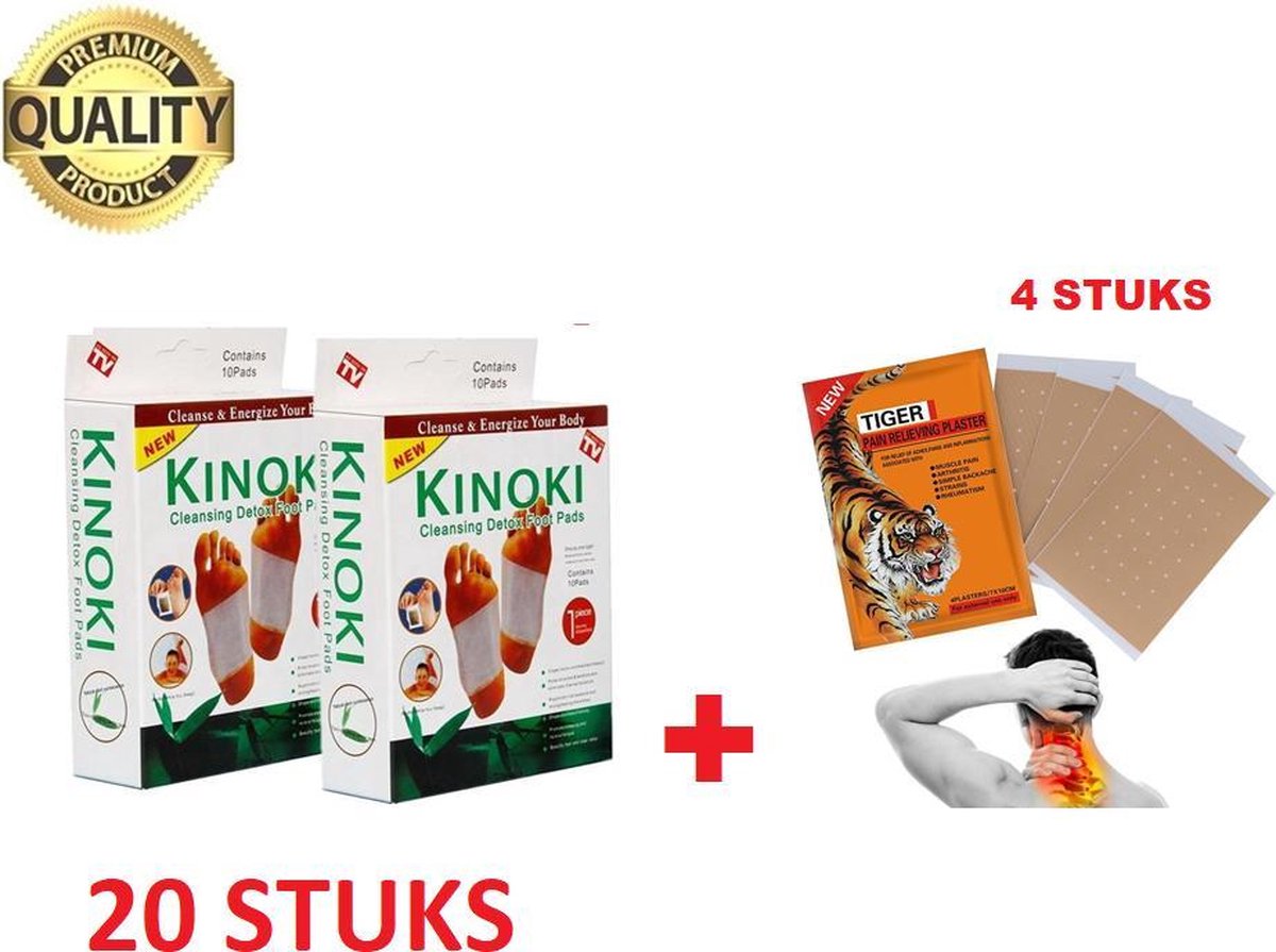 Kinoki Premium Detox Voetpleisters Set – 20 Stuks  + Warmte pleister – Bekend van TV | Helpt tegen Futloosheid