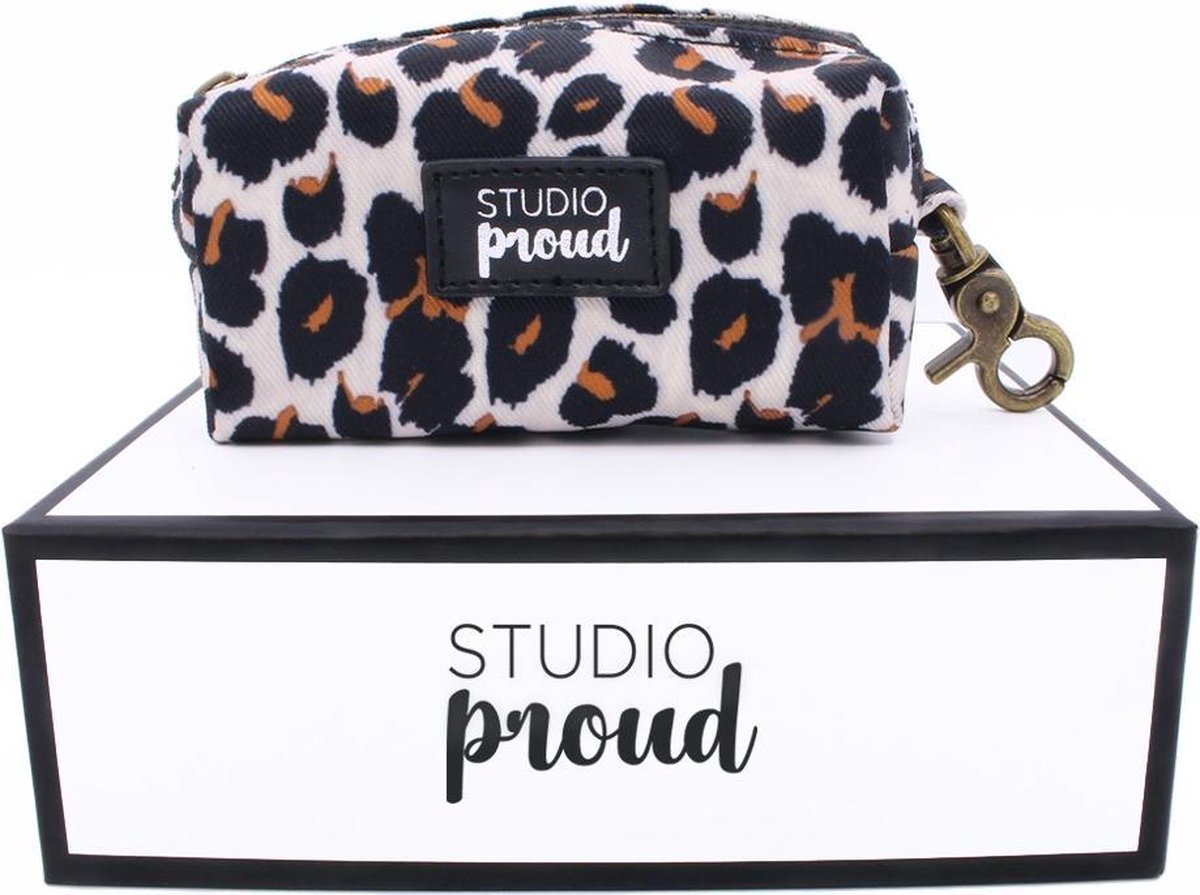 Studio Proud - Houder voor hondenpoepzakjes - tijgerprint - bronskleurige accenten - bijpassende riem mogelijk