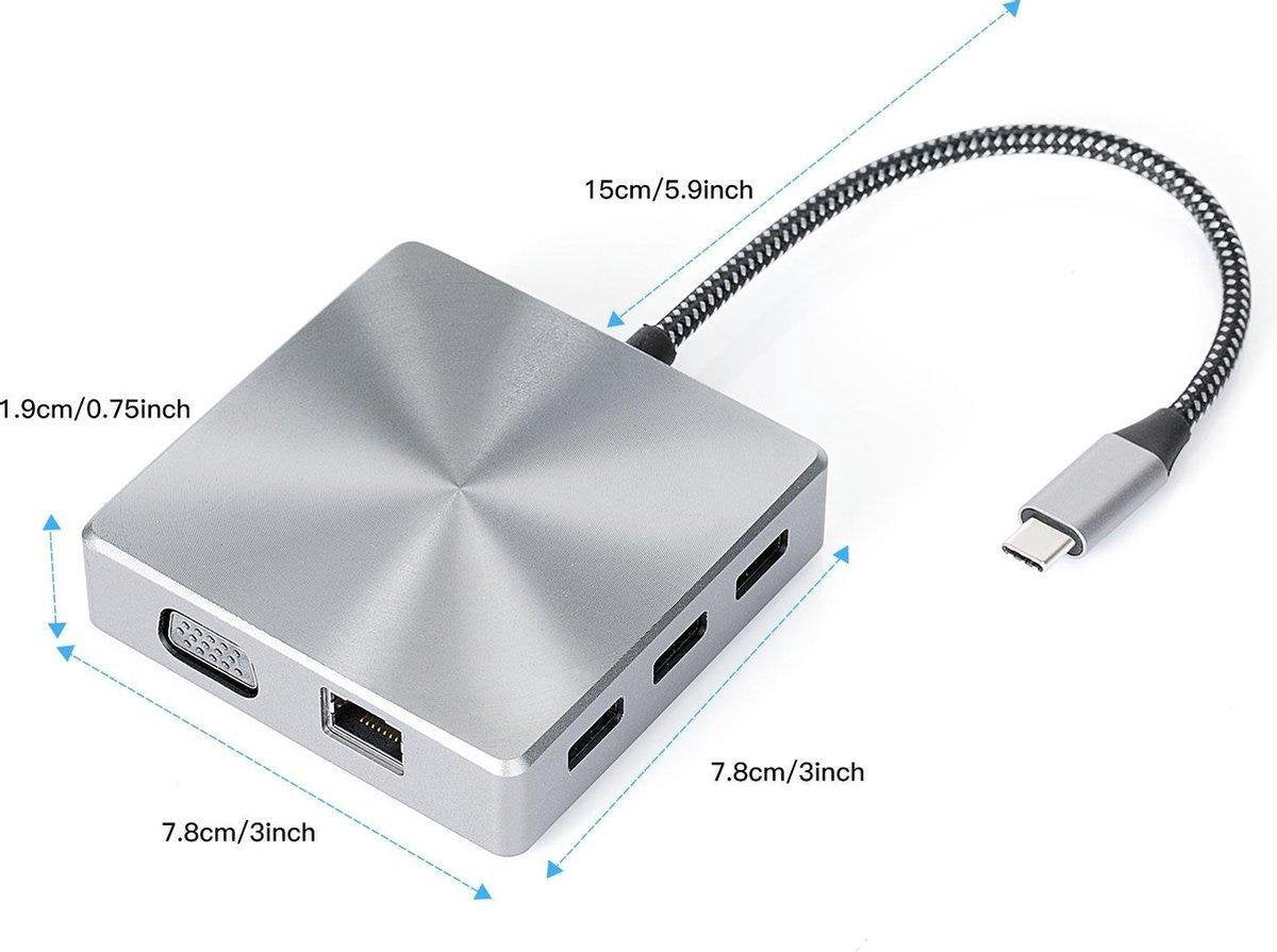 Sounix USB-C adapter voor MacBook met 4K HDMI & VGA en 8 andere poorten voor elke situatie -10 in 1 USB-C Adapter Pro-Sliver