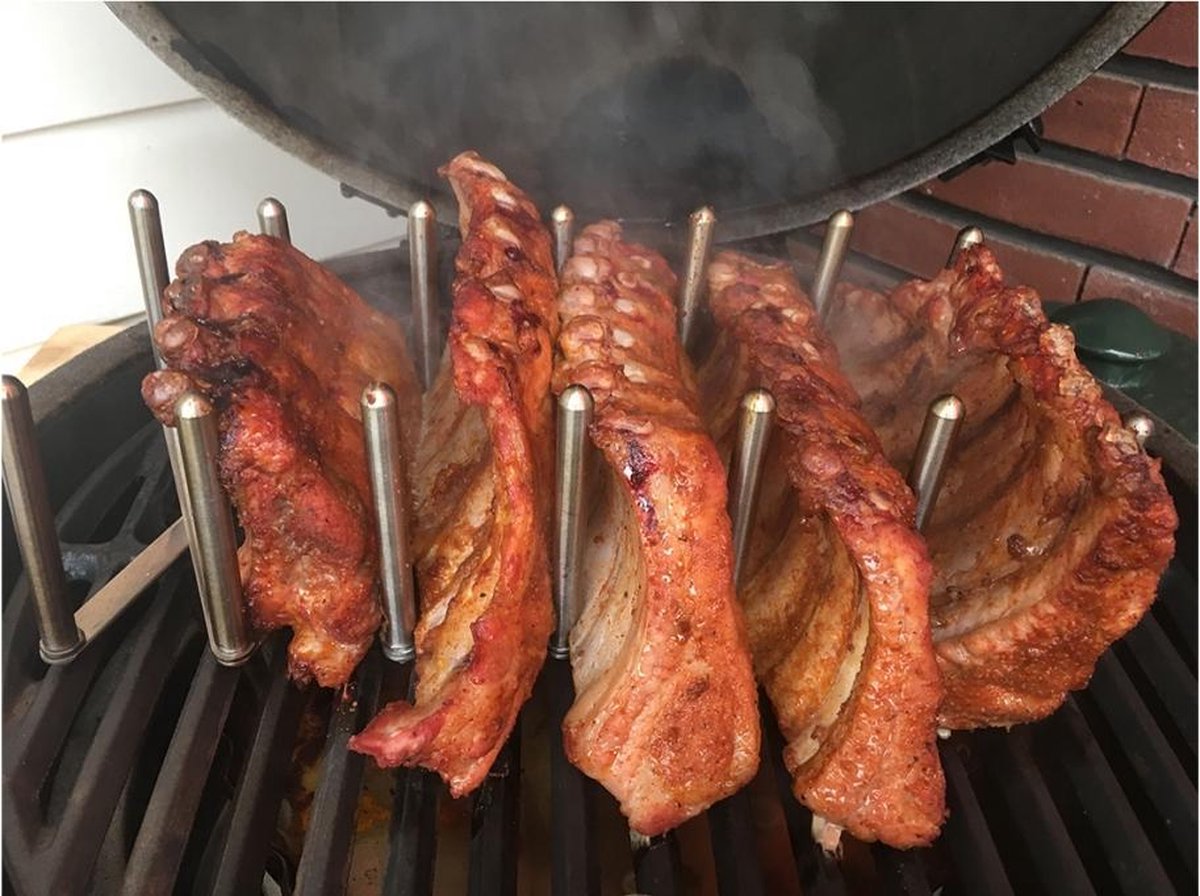 Spareribs Houder Rek BBQ RVS verstelbaar 8 tot 75cm
