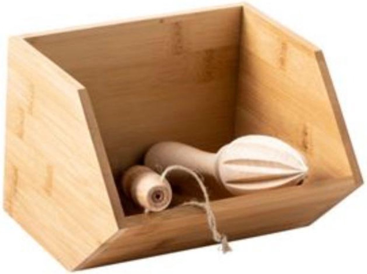 Opbergdoos Opbergbox Organiser Stapelbaar Bamboe Multifunctioneel voor Keuken of Kantoor H13/B17/D15