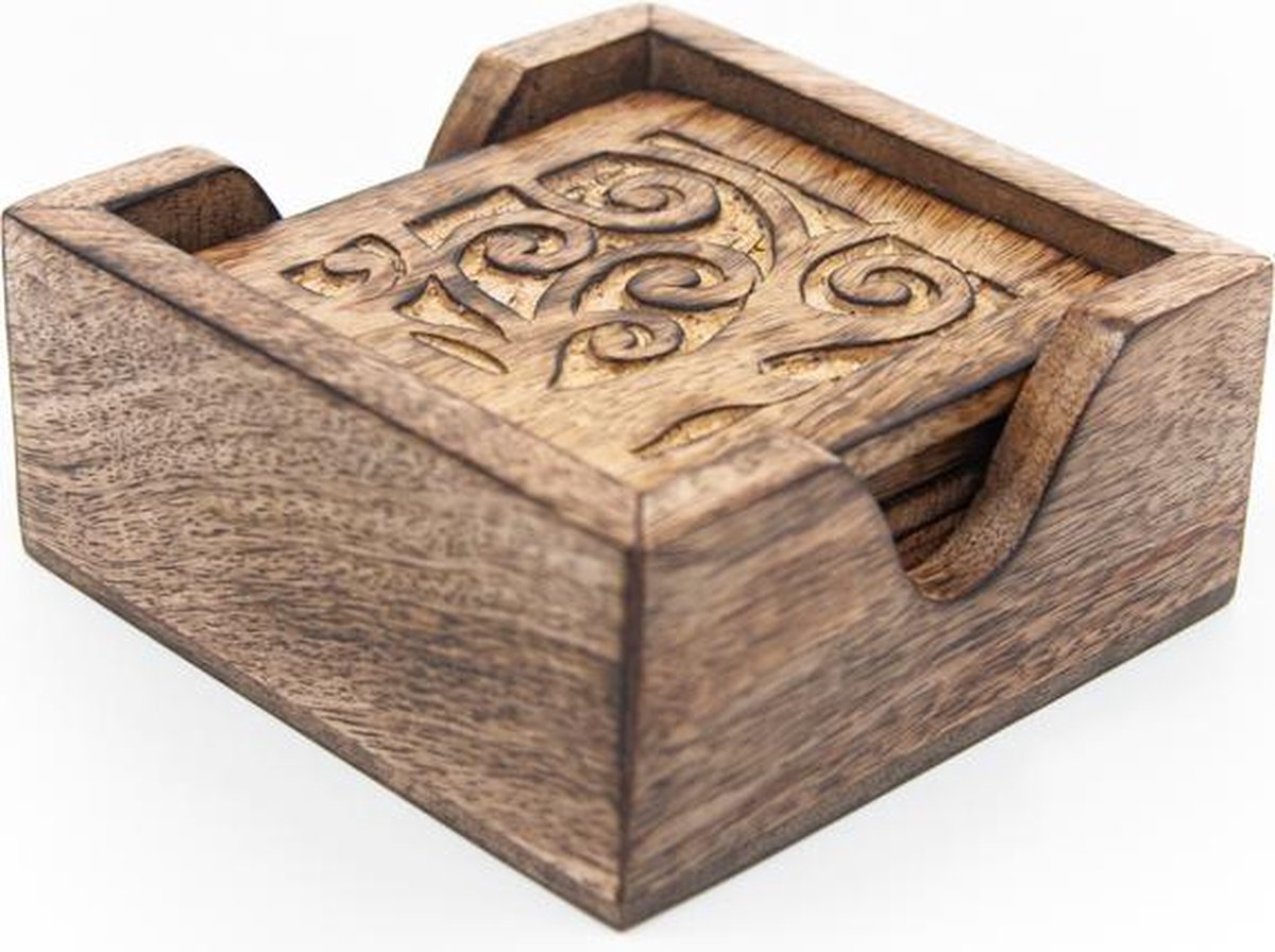 Duurzaam Hout Onderzetters Floral Handgemaakt (Set van 6)