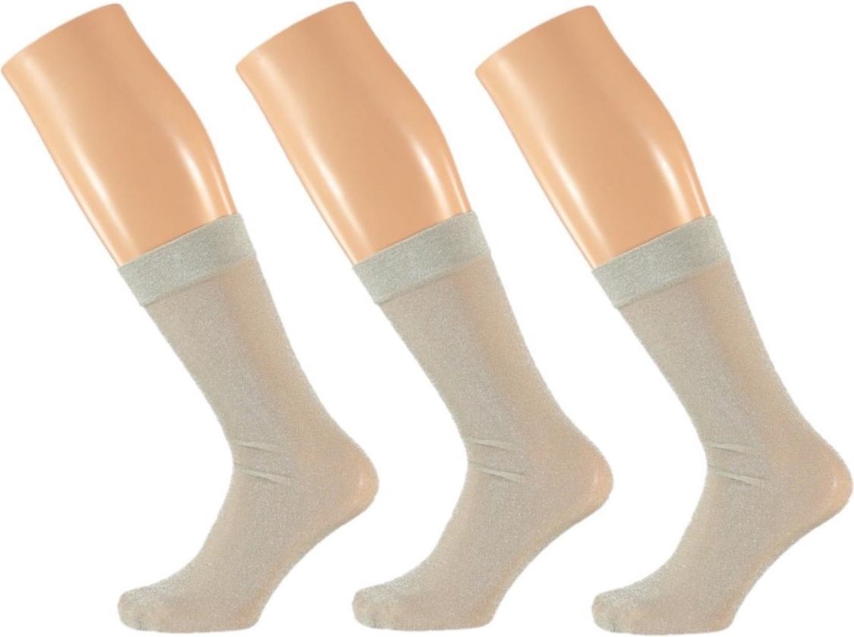 3x stuks zilveren dames party glitter sokken lurex maat 36-41
