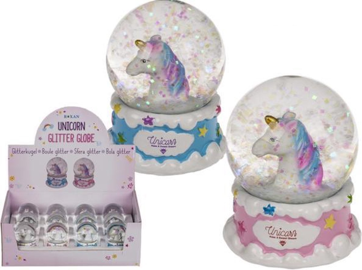 Mini Unicorn Sneeuwbal in roze of blauw